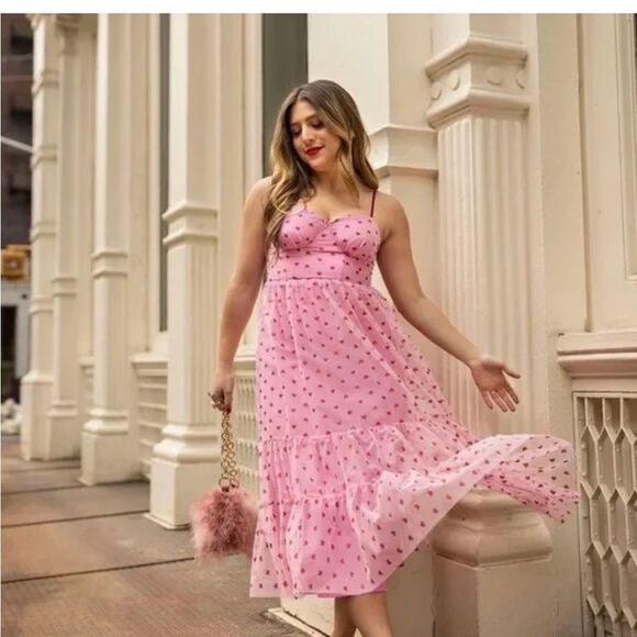 NWT Betsey Johnson Foil Printed Tiered Sweetheart Heart Print Dress Size 4 - Picture 1 of 11